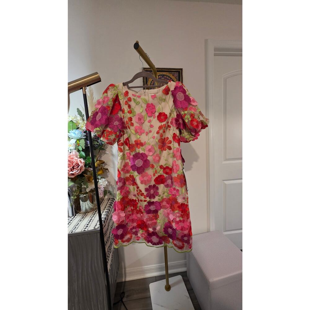 Eliza J Pink Multi 3D Floral Appliqué Embroidered Dress Size 4 NWT Zip Closure - Picture 6 of 12